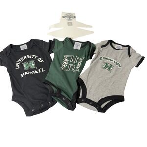 3 pc, NCAA Hawaii Rainbow Warriors Bodysuit Set Green Grey Black NWT Unisex 3-6M